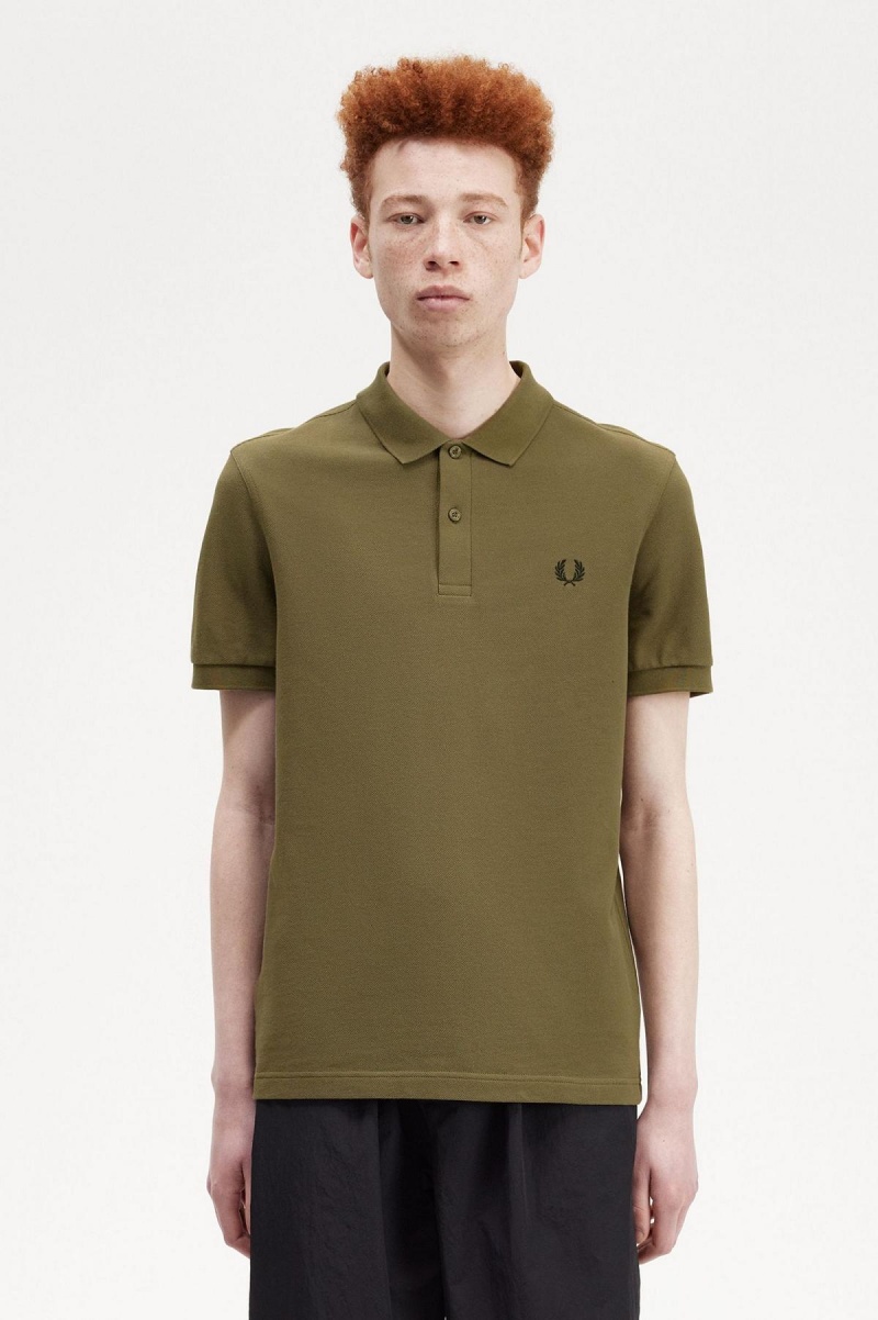 Uniform Green / Black Fred Perry M6000 Men\'s Polo Shirts | ZCAMJ32899