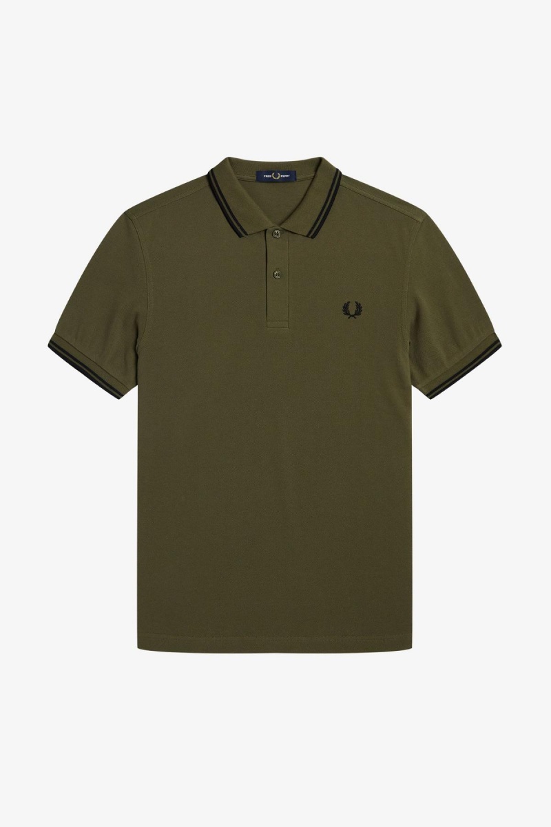 Uniform Green / Black / Black Fred Perry M3600 Men's Fred Perry Shirt | ACADF13334