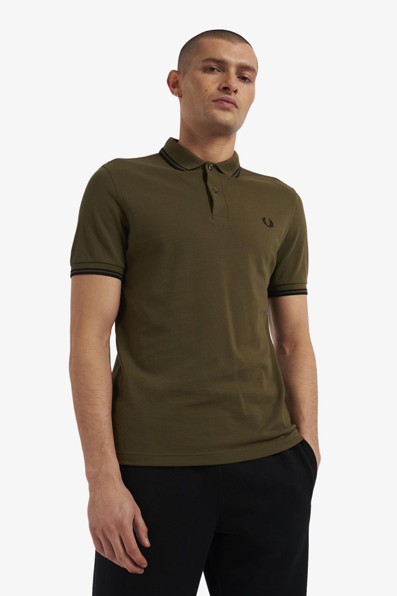 Uniform Green / Black / Black Fred Perry M3600 Men's Fred Perry Shirt | ACADF13334