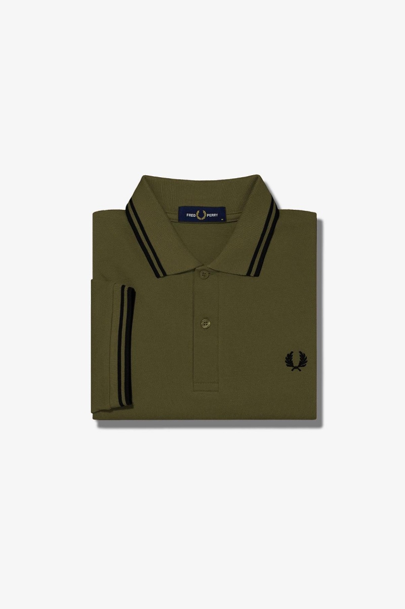 Uniform Green / Black / Black Fred Perry M3600 Men\'s Fred Perry Shirt | ACADF13334