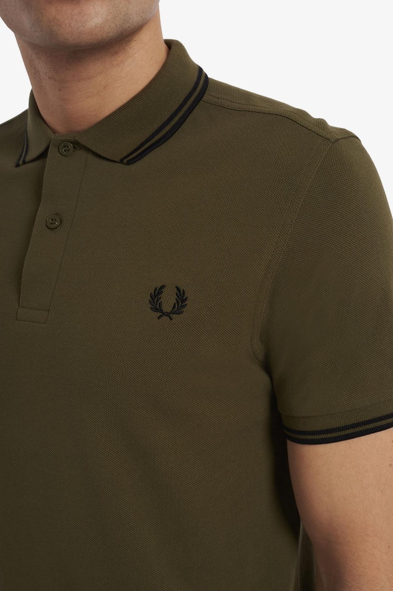 Uniform Green / Black / Black Fred Perry M3600 Men's Polo Shirts | TCAPQ46201