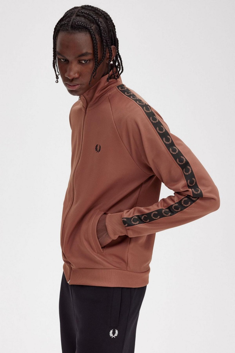 Whisky Brown / Black Fred Perry Contrast Tape Men's Track Jackets | QCAUV24628