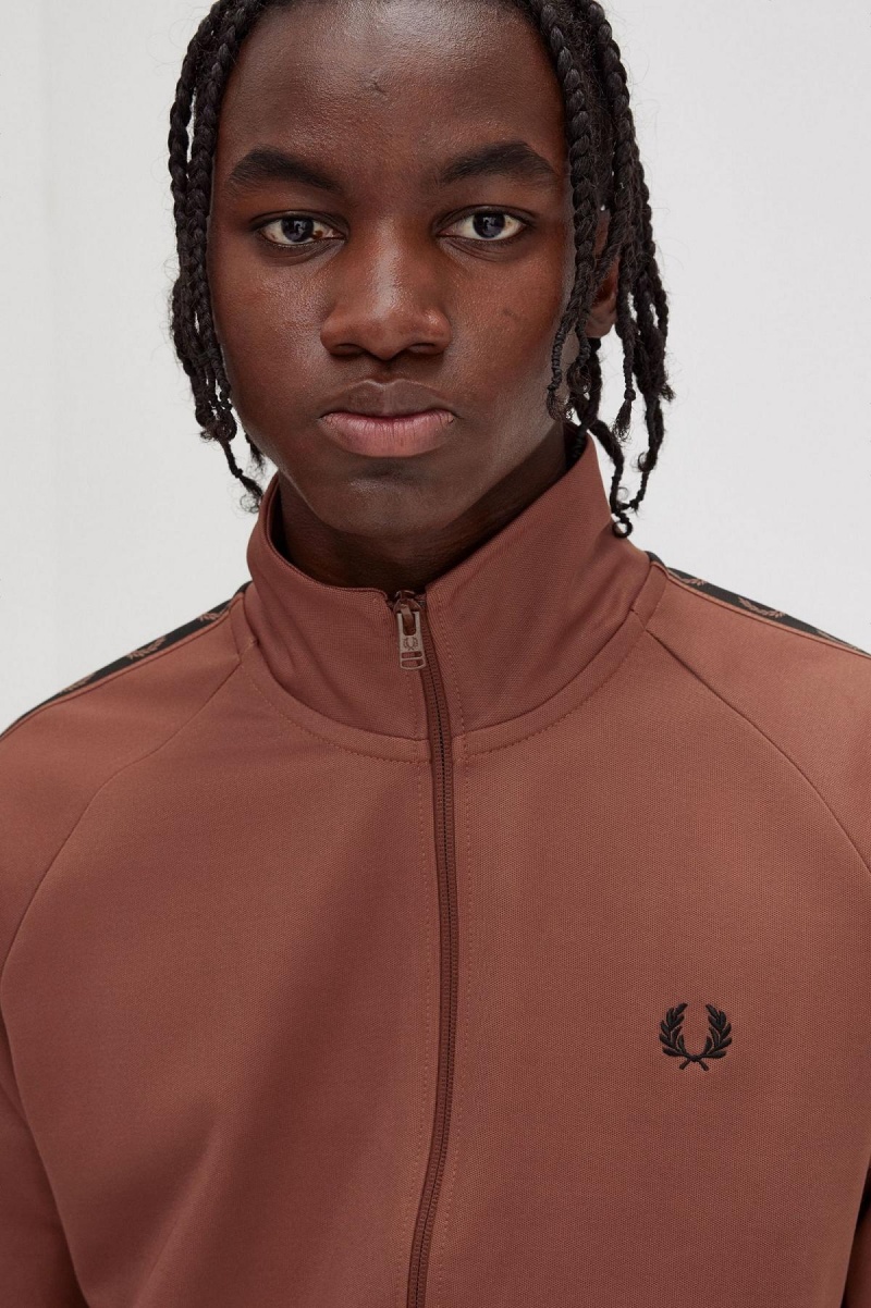 Whisky Brown / Black Fred Perry Contrast Tape Men's Track Jackets | QCAUV24628