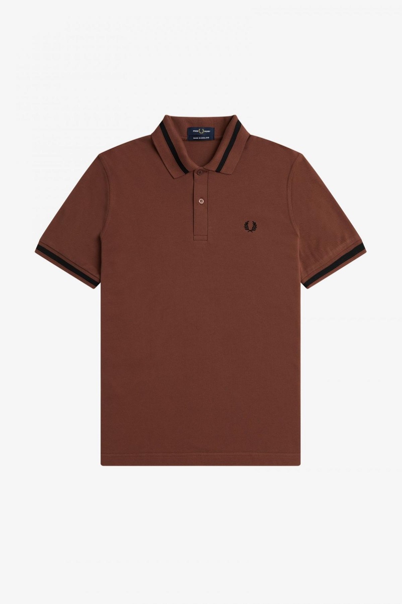 Whisky Brown / Black Fred Perry M2 Men's Polo Shirts | XCAGW89731