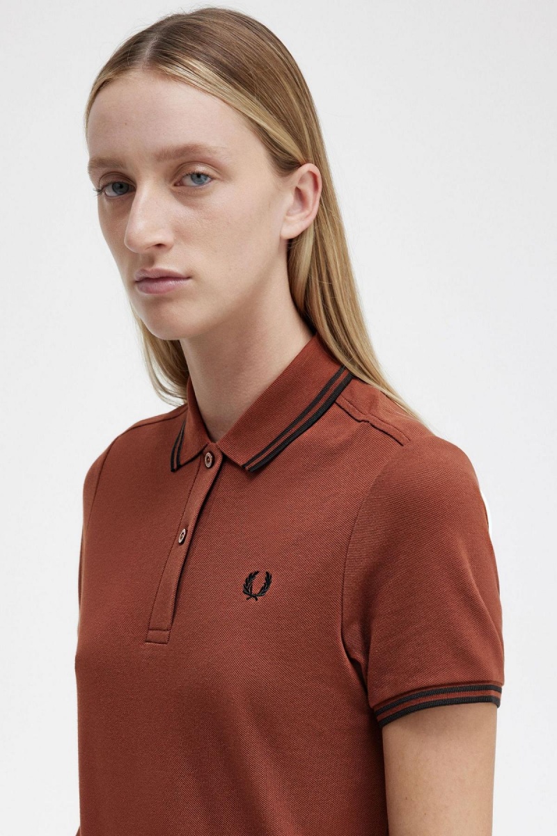 Whisky Brown / Black / Black Fred Perry Twin Tipped Fred Perry Shirt Women's Dress | ACAWC40187