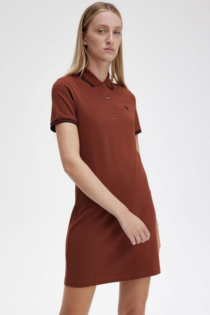 Whisky Brown / Black / Black Fred Perry Twin Tipped Fred Perry Shirt Women's Dress | ACAWC40187