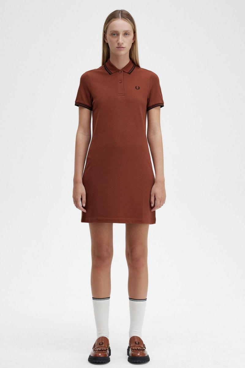 Whisky Brown / Black / Black Fred Perry Twin Tipped Fred Perry Shirt Women\'s Dress | ACAWC40187