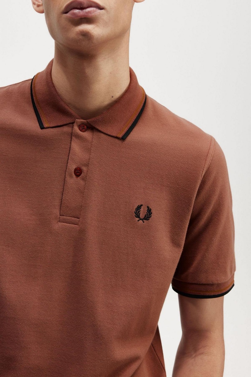 Whisky Brown / Dark Caramel / Black Fred Perry M12 Men's Polo Shirts | MCAHR52722