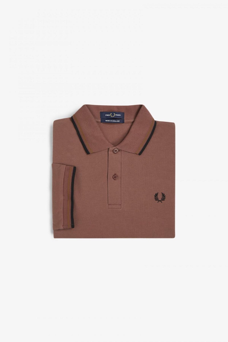 Whisky Brown / Dark Caramel / Black Fred Perry M12 Men's Polo Shirts | MCAHR52722