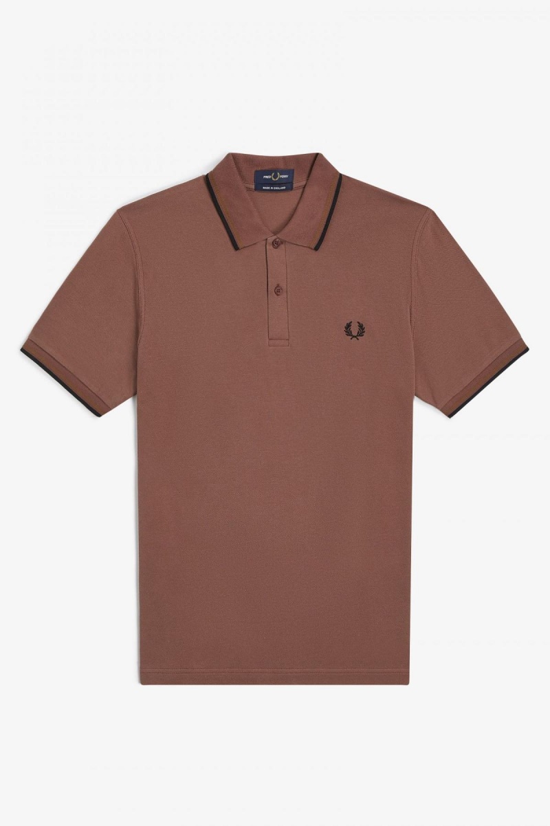 Whisky Brown / Dark Caramel / Black Fred Perry M12 Men's Fred Perry Shirt | BCASD88221