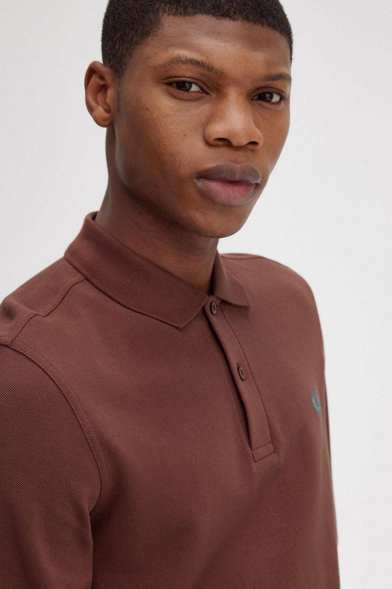 Whisky Brown / Deep Mint Fred Perry M6006 Men's Polo Shirts | ECAHC10955