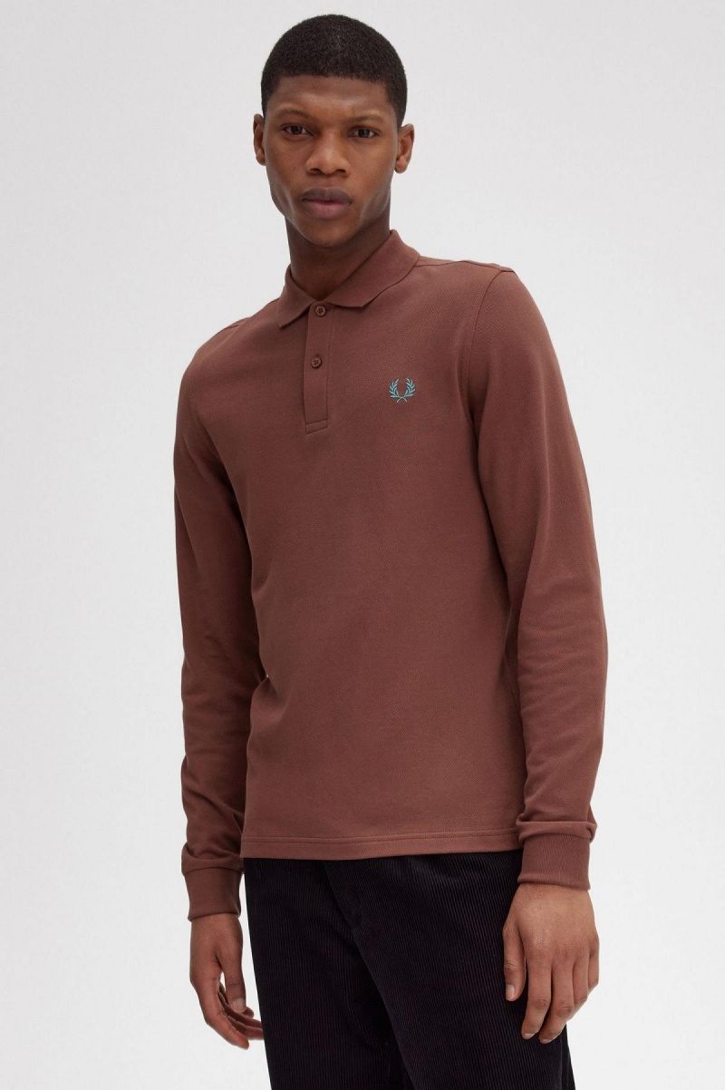 Whisky Brown / Deep Mint Fred Perry M6006 Men's Polo Shirts | ECAHC10955