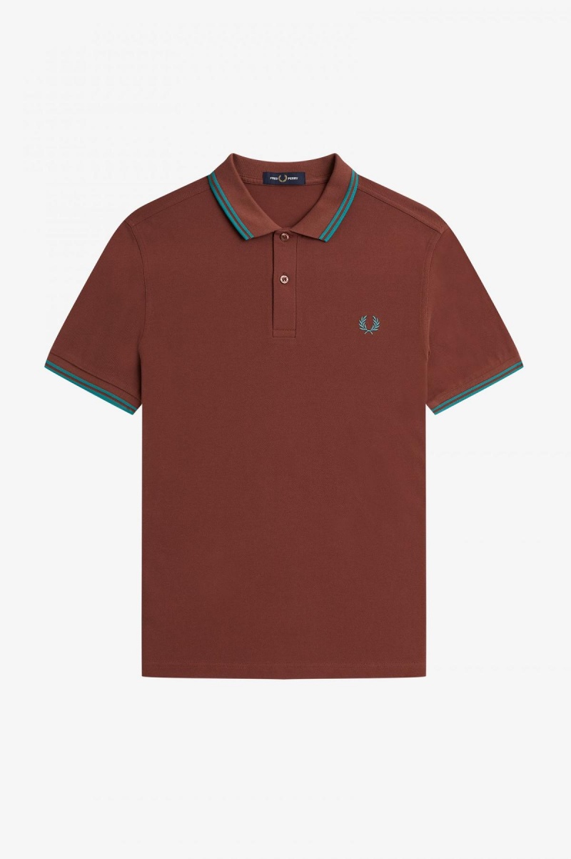 Whisky Brown / Deep Mint / Deep Mint Fred Perry M3600 Men's Fred Perry Shirt | CAJKU23363