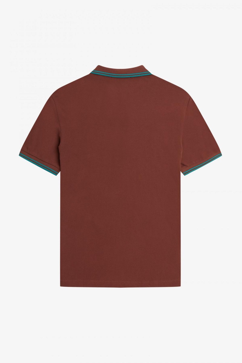 Whisky Brown / Deep Mint / Deep Mint Fred Perry M3600 Men's Fred Perry Shirt | CAJKU23363