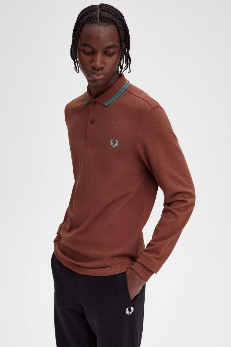 Whisky Brown / Deep Mint / Deep Mint Fred Perry M3636 Men's Polo Shirts | XCABH45748