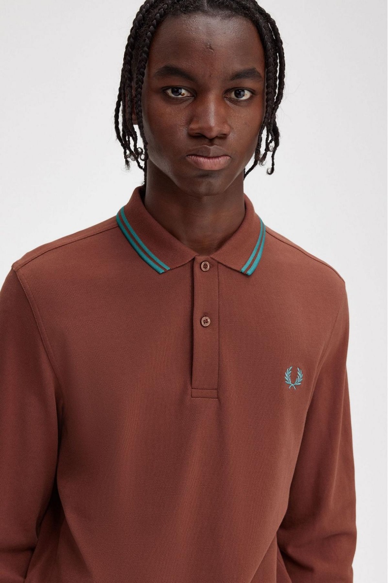 Whisky Brown / Deep Mint / Deep Mint Fred Perry M3636 Men's Polo Shirts | XCABH45748