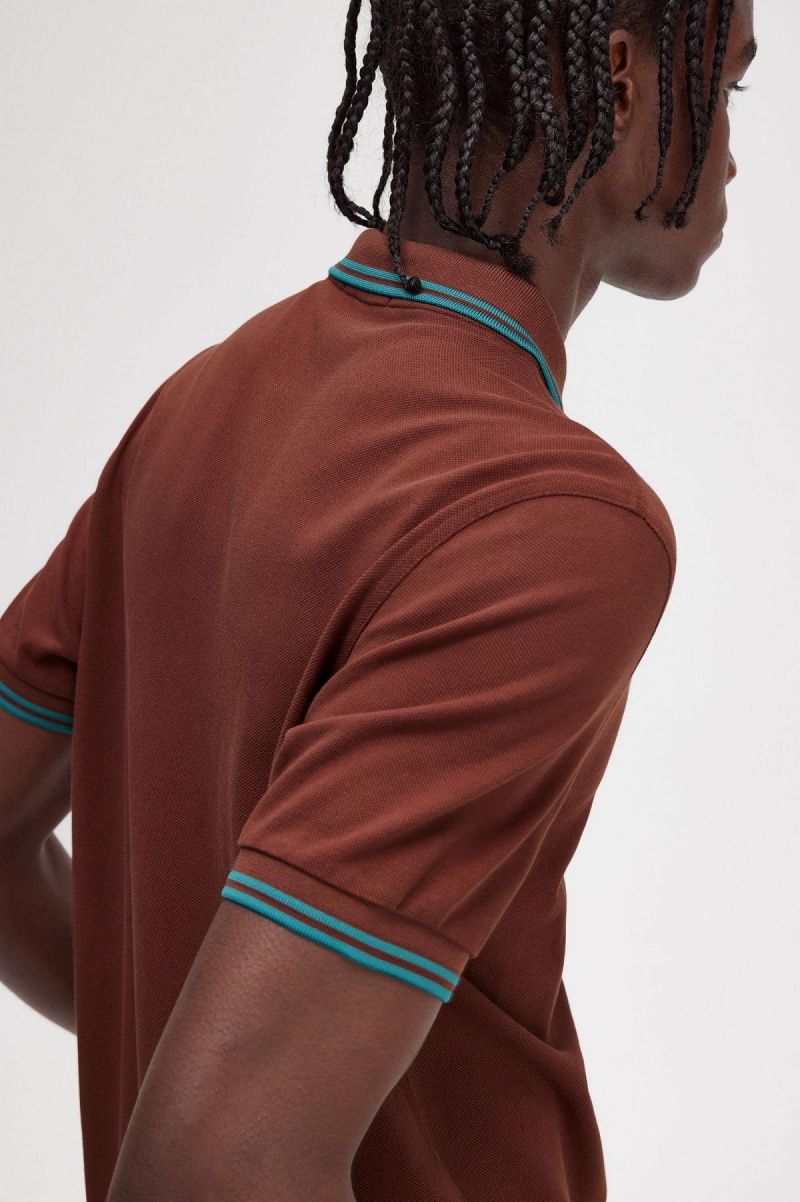 Whisky Brown / Deep Mint / Deep Mint Fred Perry M3600 Men's Polo Shirts | LCASX31741