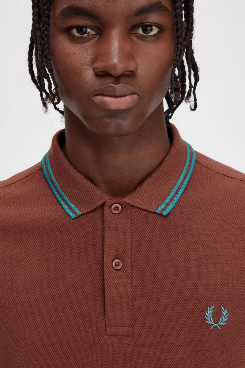 Whisky Brown / Deep Mint / Deep Mint Fred Perry M3600 Men's Polo Shirts | LCASX31741