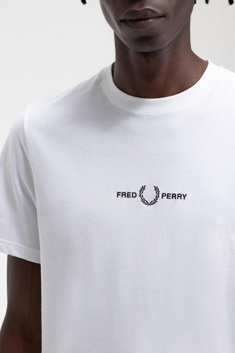 White Fred Perry Embroidered Men's T Shirts | CACIF48502