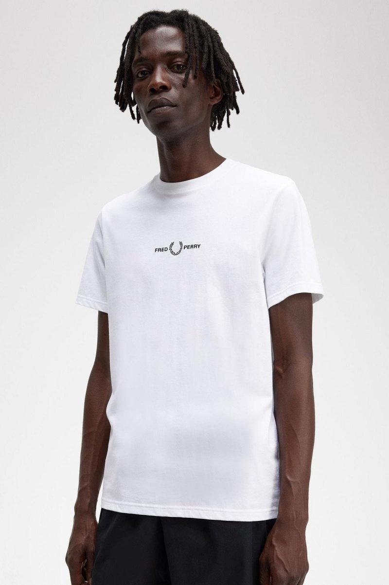 White Fred Perry Embroidered Men's T Shirts | CACIF48502