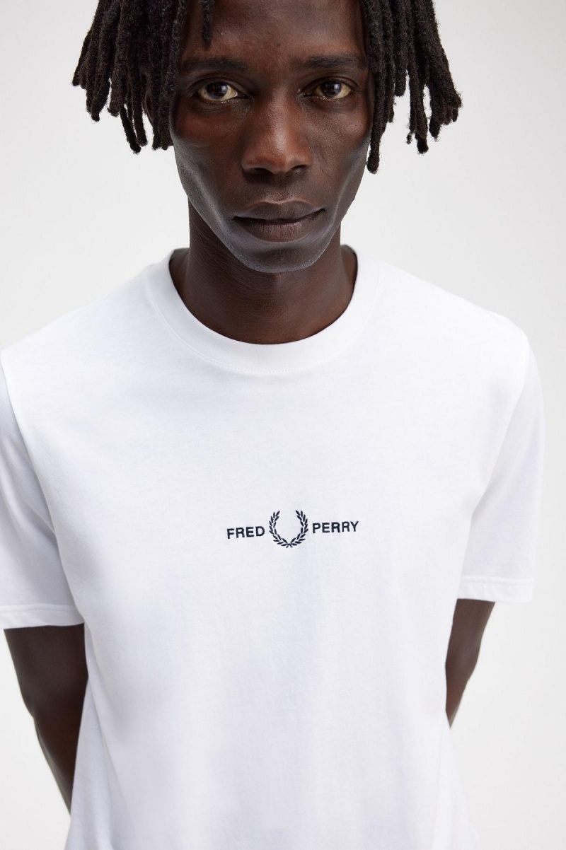 White Fred Perry Embroidered Men's T Shirts | CACIF48502