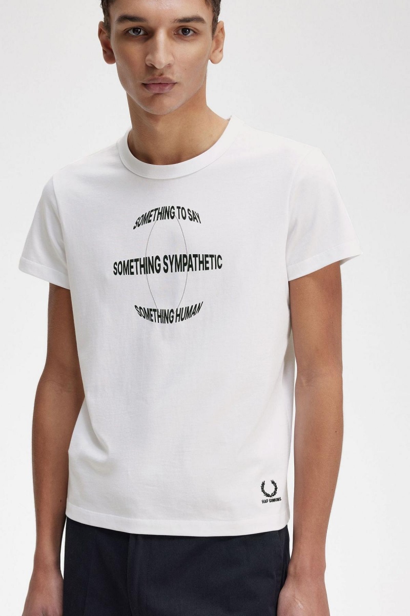 White Fred Perry Printed Slim-Fit Men's T Shirts | UCATG28638