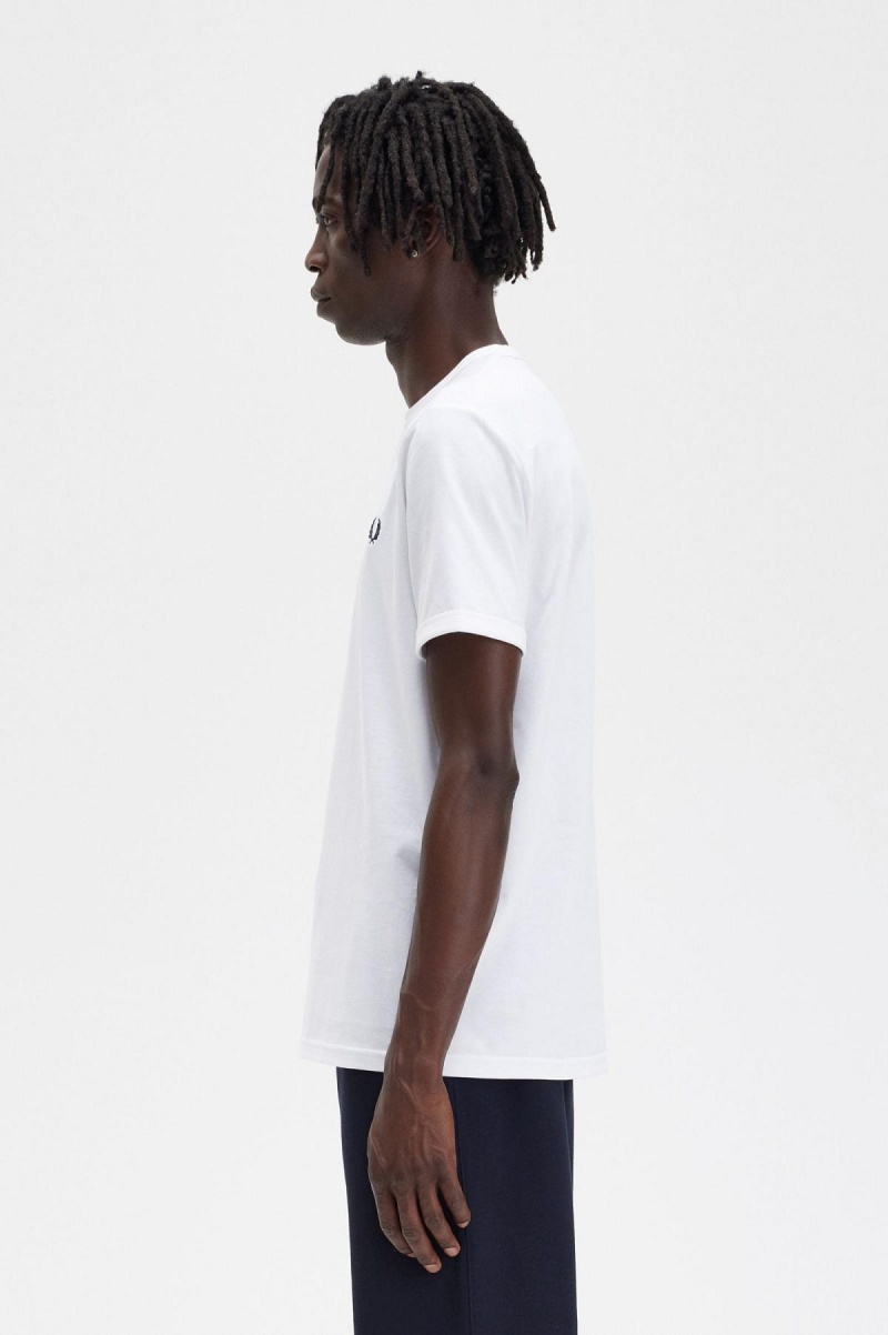 White Fred Perry Ringer Men's T Shirts | BCASO26809