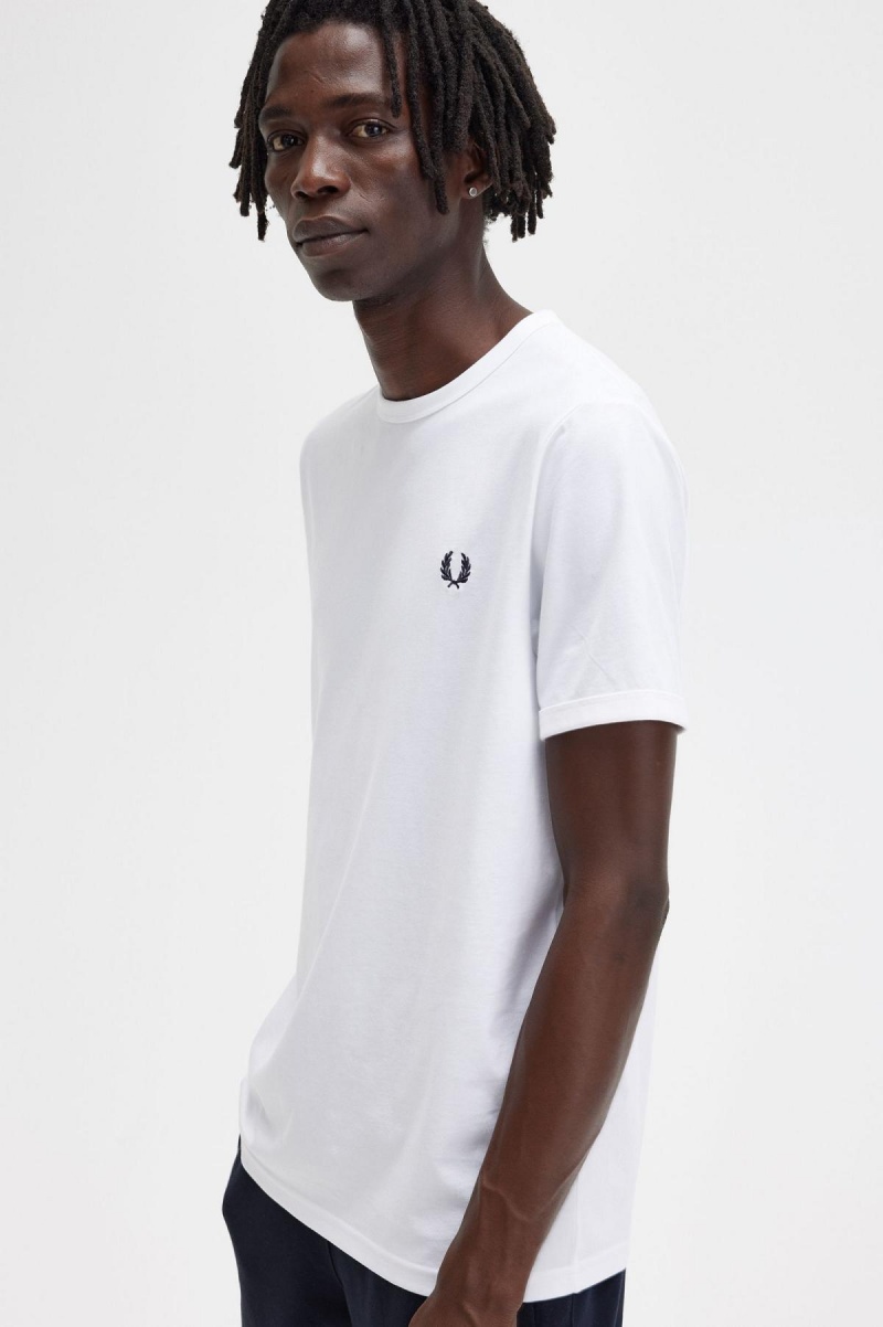 White Fred Perry Ringer Men's T Shirts | BCASO26809