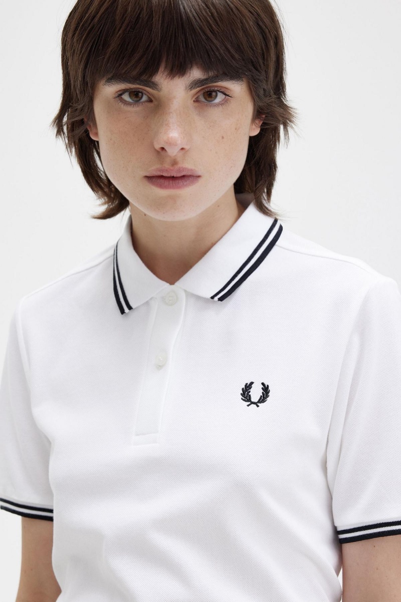 White / Black / Black Fred Perry G3600 Women's Fred Perry Shirt | BCASD38094