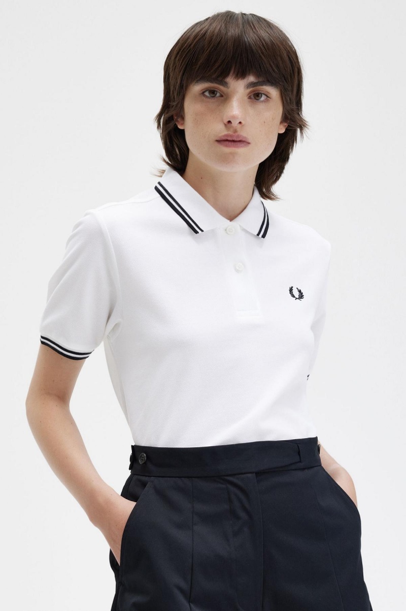 White / Black / Black Fred Perry G3600 Women's Fred Perry Shirt | BCASD38094