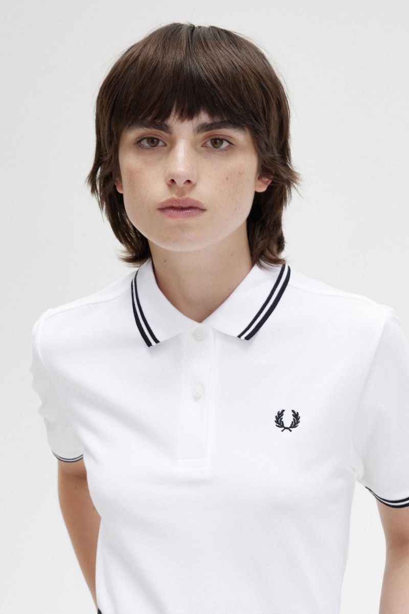 White / Black / Black Fred Perry G3600 Women's Fred Perry Shirt | BCASD38094