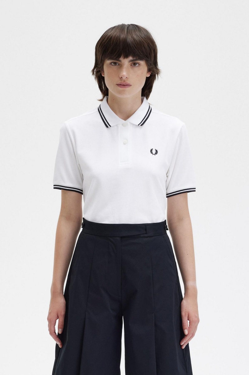 White / Black / Black Fred Perry G3600 Women\'s Fred Perry Shirt | BCASD38094