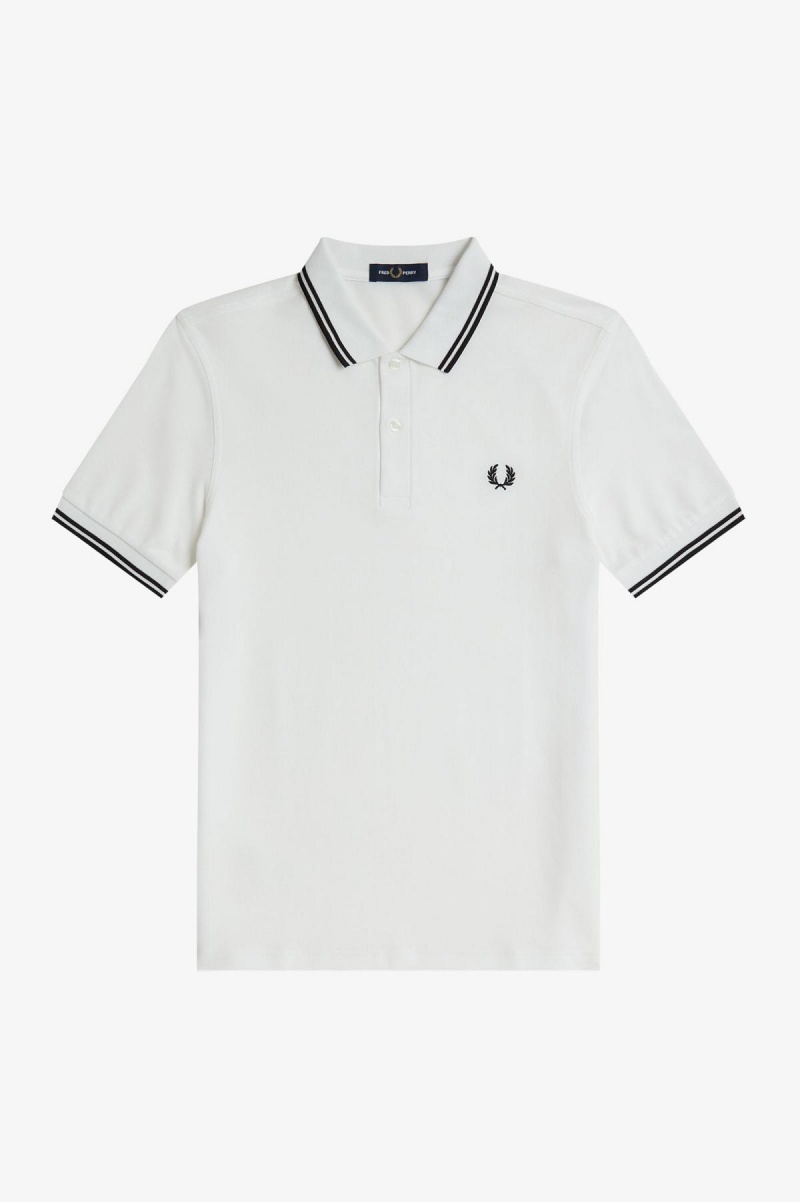 White / Black / Black Fred Perry M3600 Men's Fred Perry Shirt | CAZPD54089