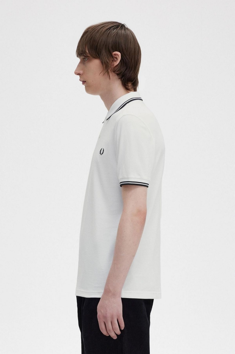 White / Black / Black Fred Perry M3600 Men's Fred Perry Shirt | CAZPD54089