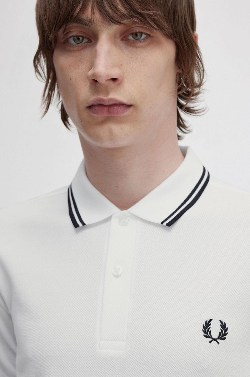 White / Black / Black Fred Perry M3600 Men's Polo Shirts | CANEJ42816