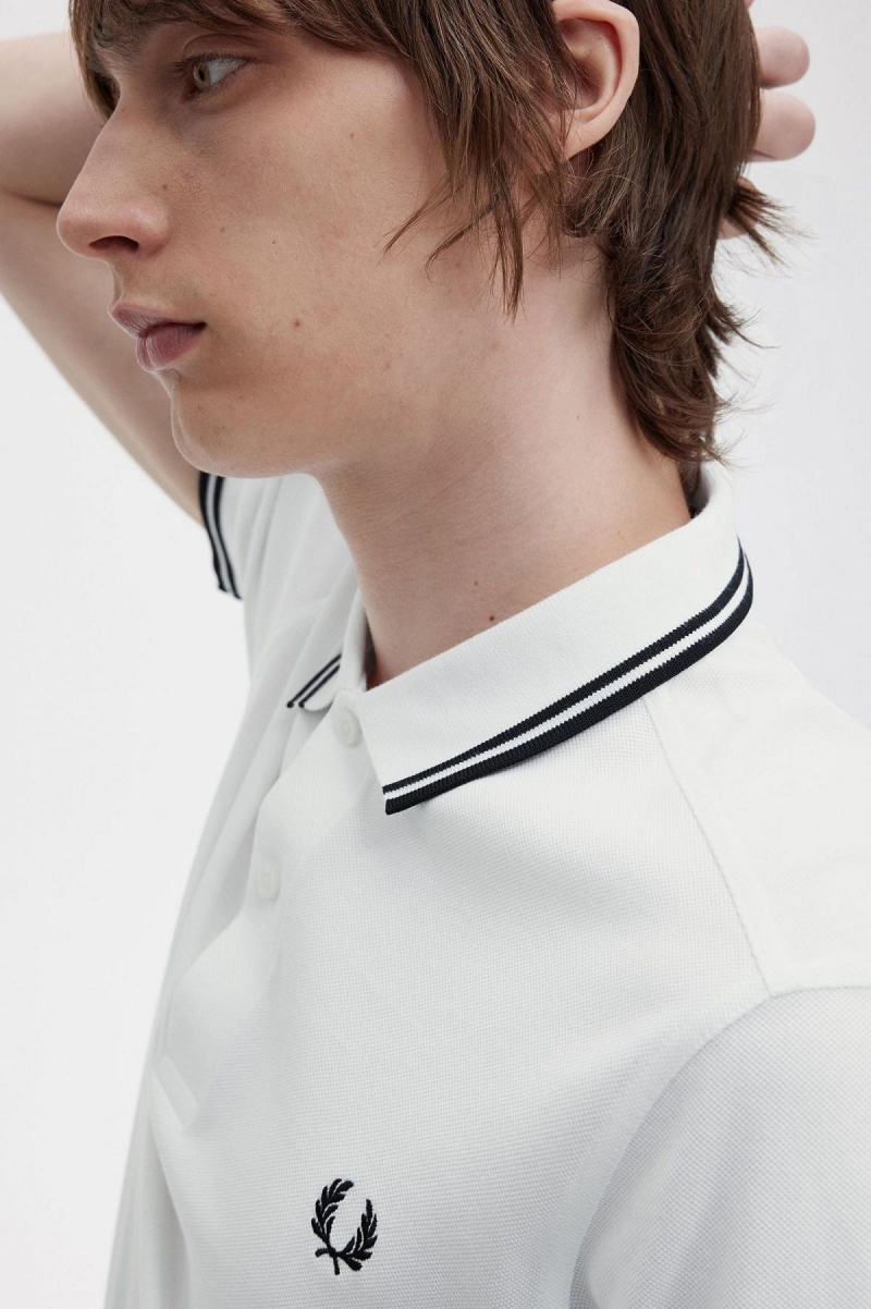 White / Black / Black Fred Perry M3600 Men's Polo Shirts | CANEJ42816