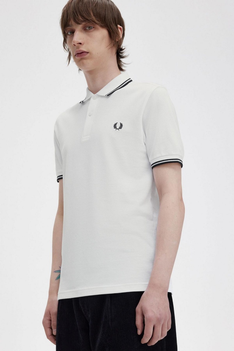 White / Black / Black Fred Perry M3600 Men's Polo Shirts | CANEJ42816