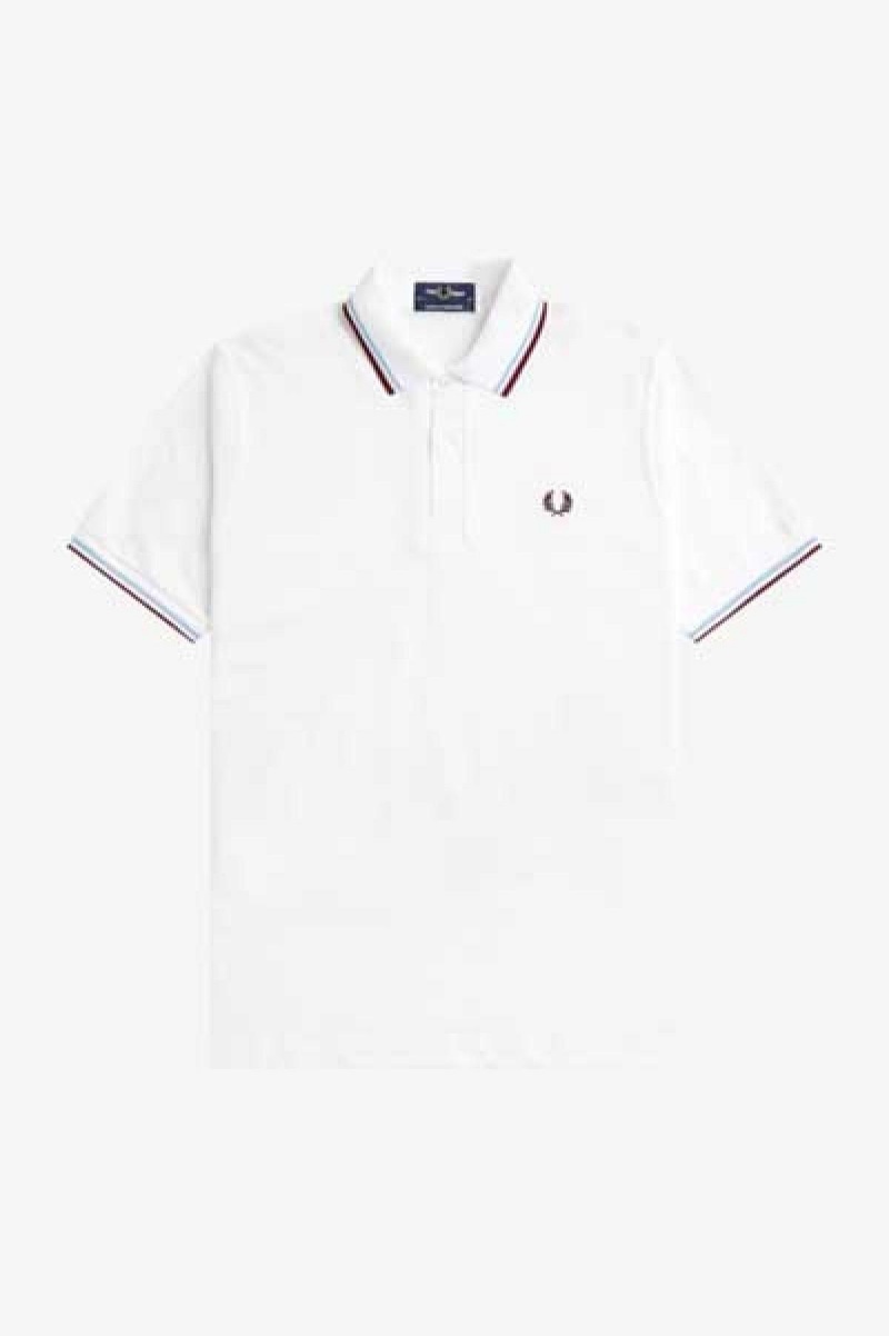 White / Ice / Maroon Fred Perry M12 Men's Fred Perry Shirt | DCAKV12537