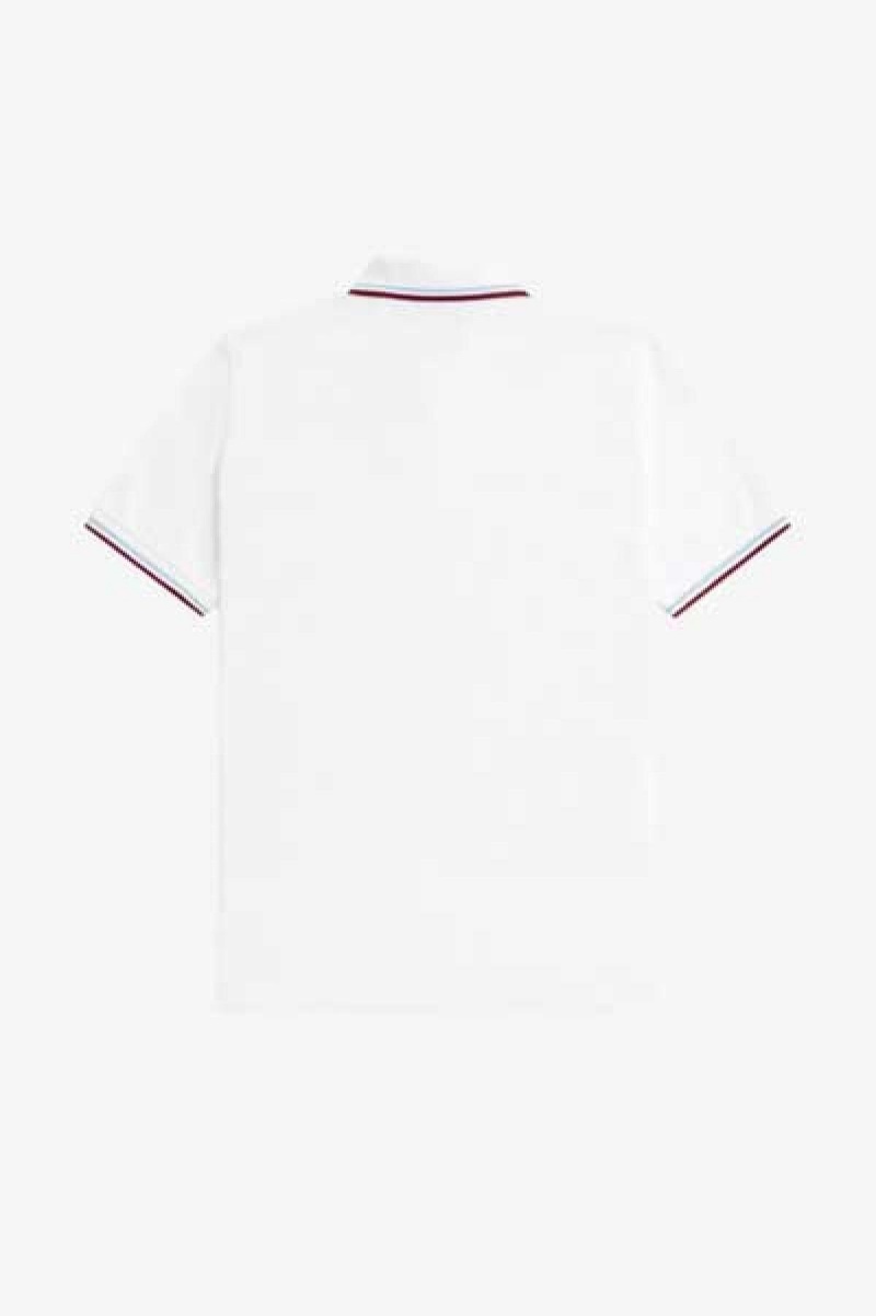 White / Ice / Maroon Fred Perry M12 Men's Fred Perry Shirt | DCAKV12537