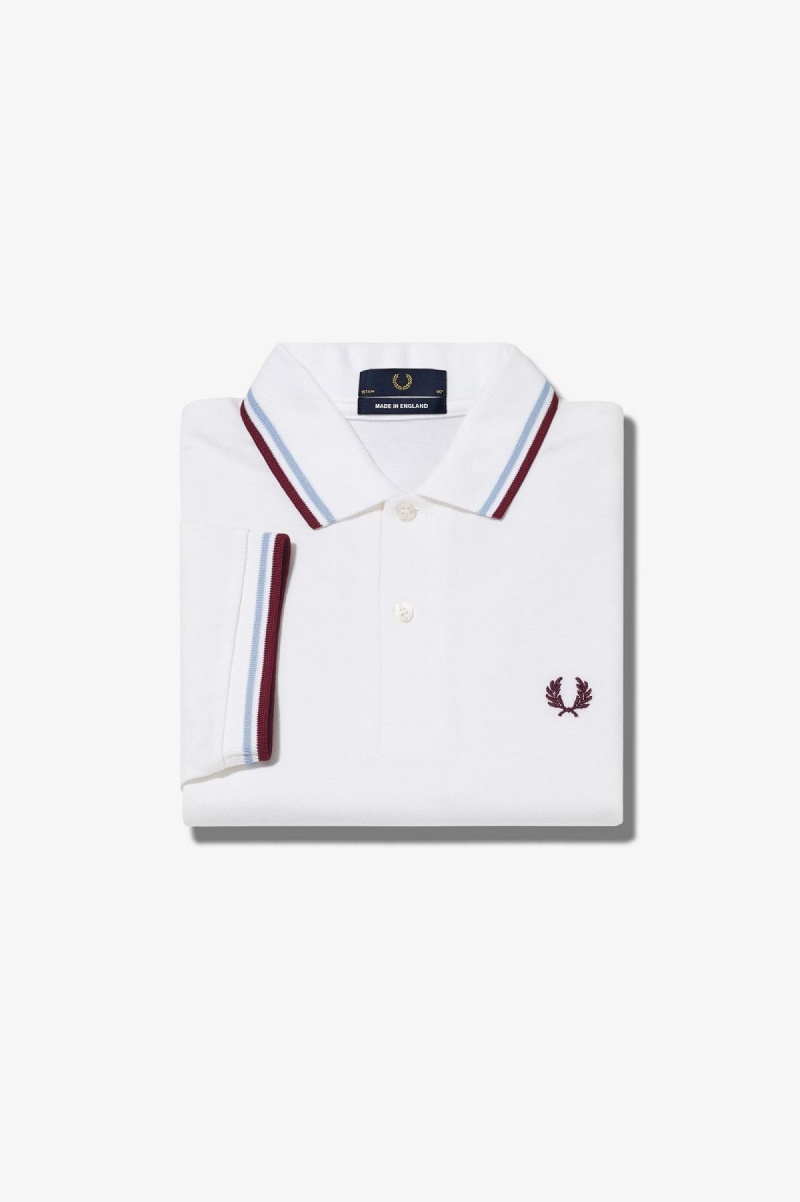 White / Ice / Maroon Fred Perry M12 Men\'s Fred Perry Shirt | DCAKV12537