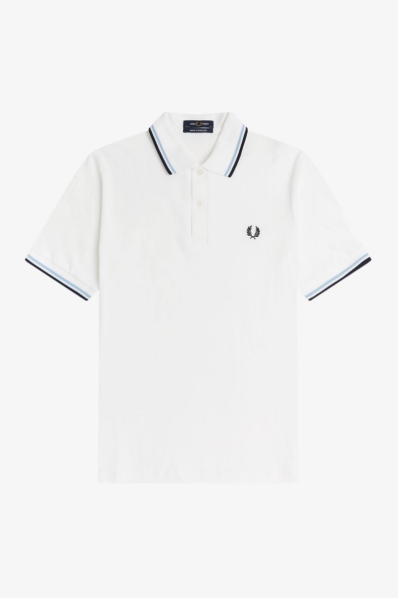 White / Ice / Navy Fred Perry M12 Men's Fred Perry Shirt | YCAGT71912