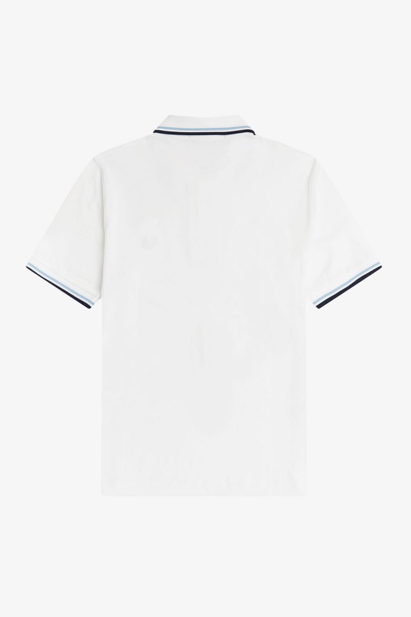 White / Ice / Navy Fred Perry M12 Men's Fred Perry Shirt | YCAGT71912