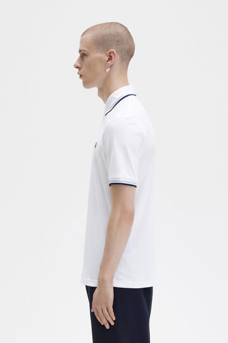 White / Ice / Navy Fred Perry M12 Men's Fred Perry Shirt | YCAGT71912