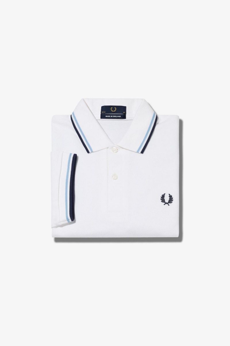 White / Ice / Navy Fred Perry M12 Men\'s Fred Perry Shirt | YCAGT71912