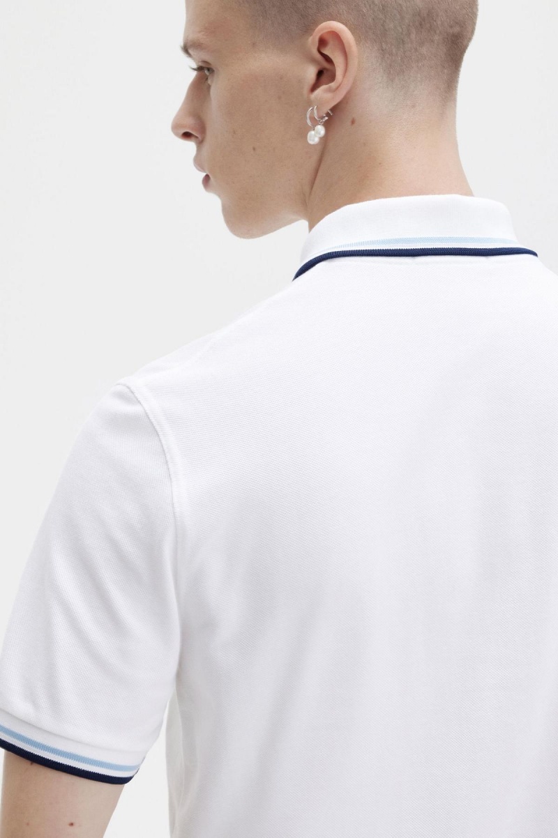 White / Ice / Navy Fred Perry M12 Men's Polo Shirts | ZCANQ12670