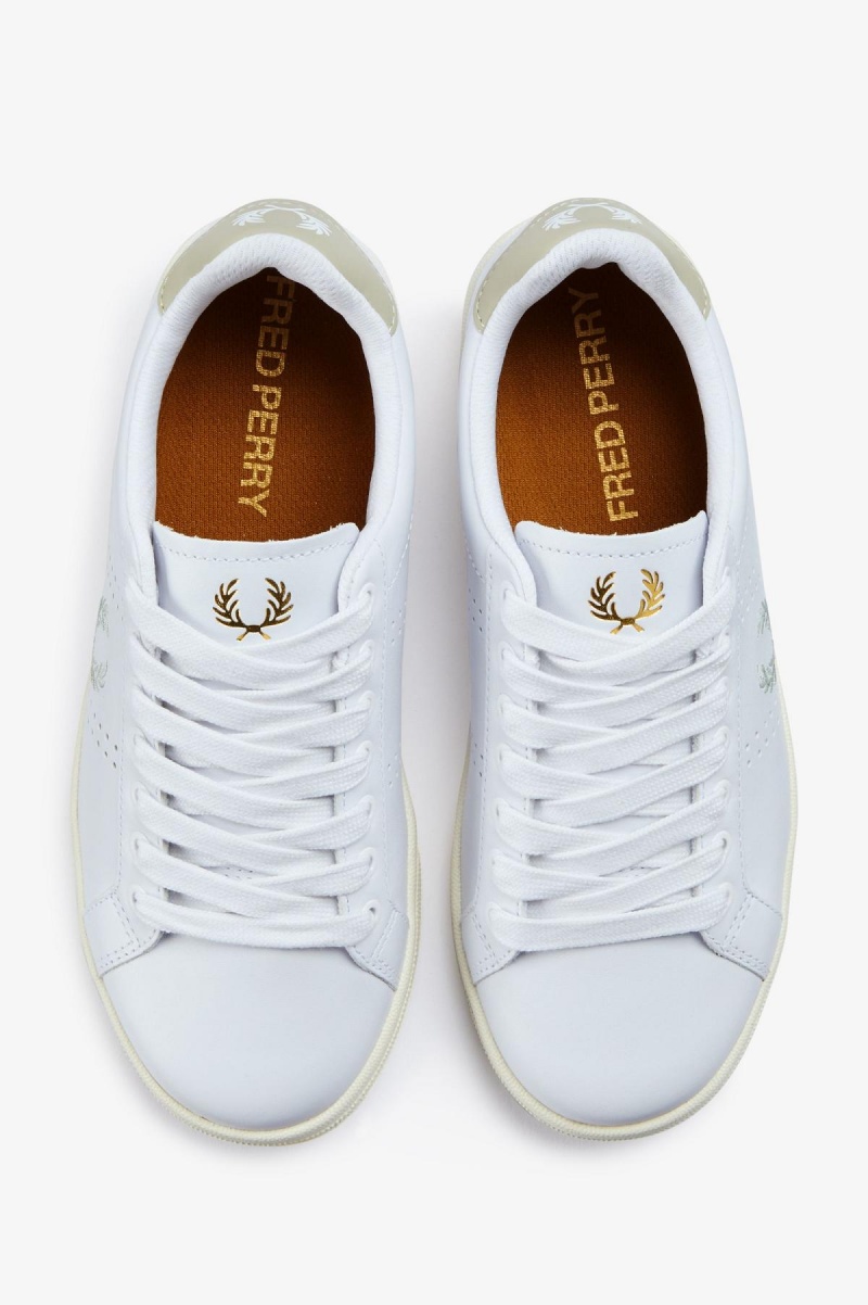 White / Light Oyster Fred Perry B721 Men's Shoes | CAEAH19031