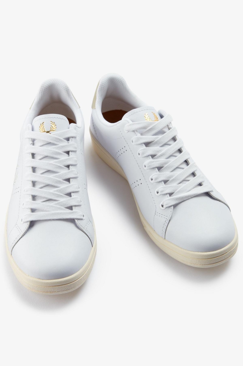 White / Light Oyster Fred Perry B721 Men's Shoes | CAEAH19031