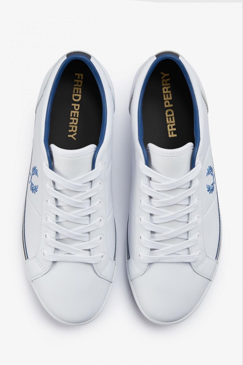 White / Midnght Blue Fred Perry Perforated Baseline Men's Shoes | BCASD29761