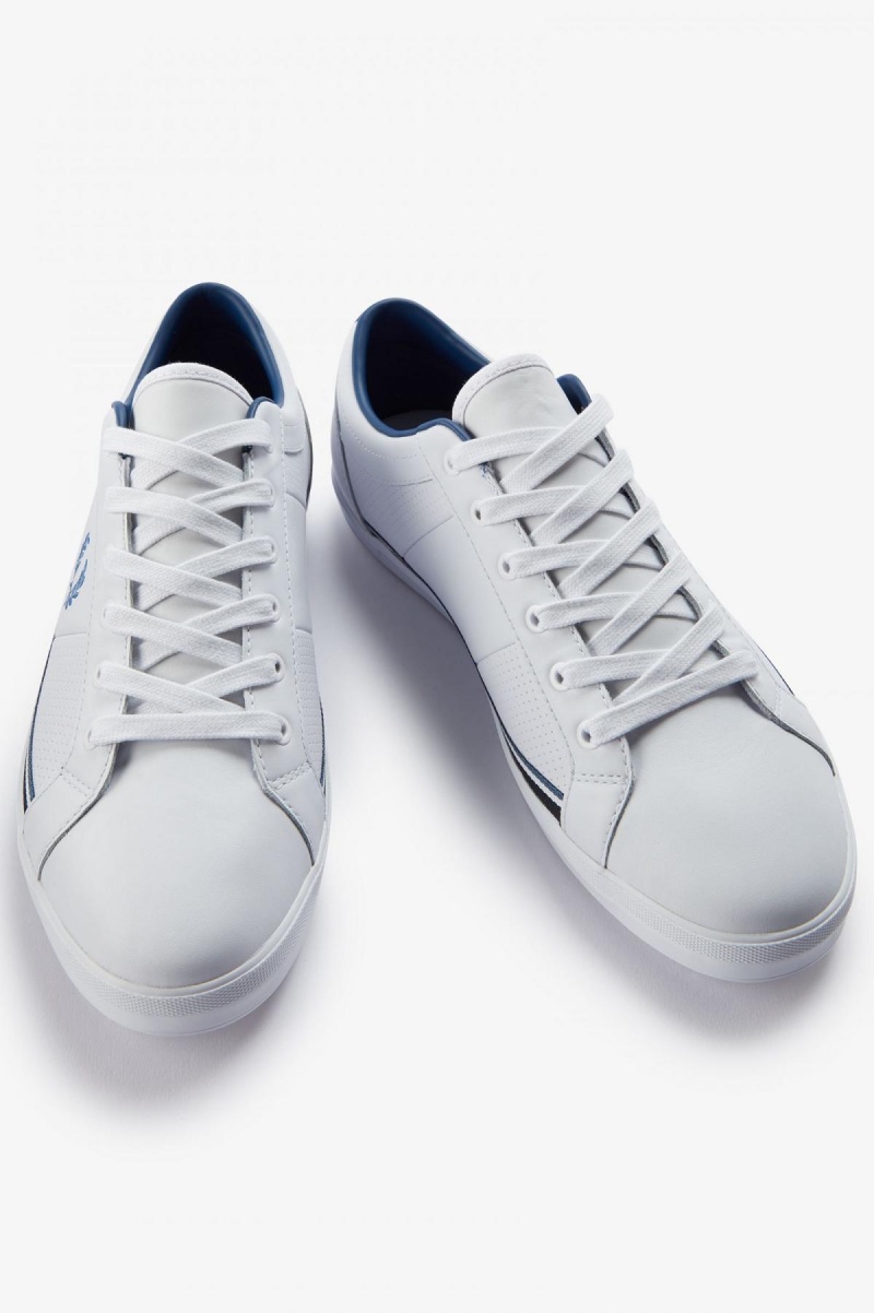 White / Midnght Blue Fred Perry Perforated Baseline Men's Shoes | BCASD29761