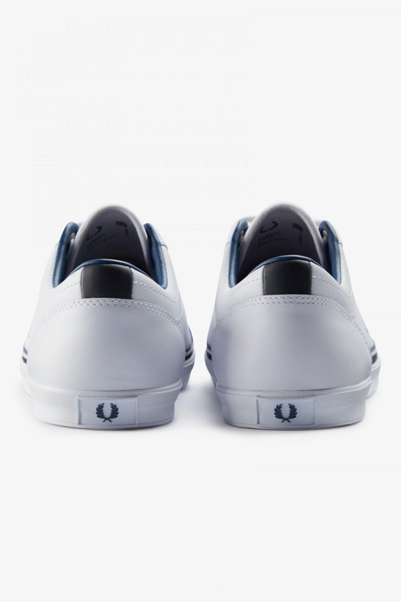 White / Midnght Blue Fred Perry Perforated Baseline Men's Shoes | BCASD29761